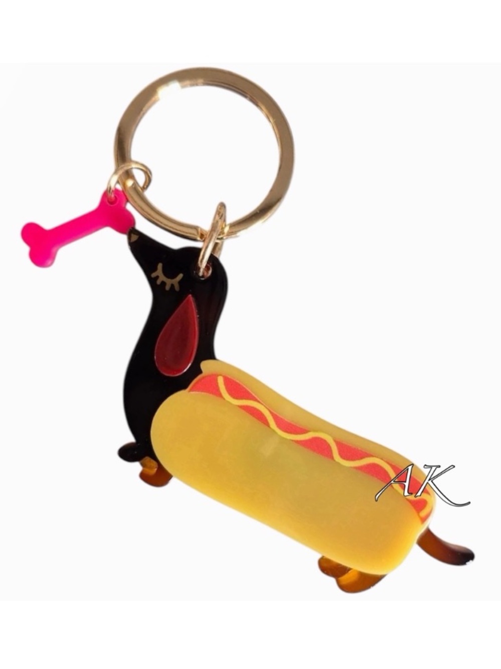 Dachshund In Hotdog Bun Keychain 🐾 Doxie Wiener